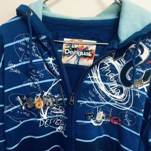 Desigual Hoodie Blue Full Zip Up Sweatshirt • XXL